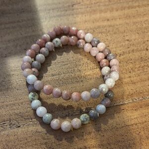 Pink and Gray Beaded Bracelet Set